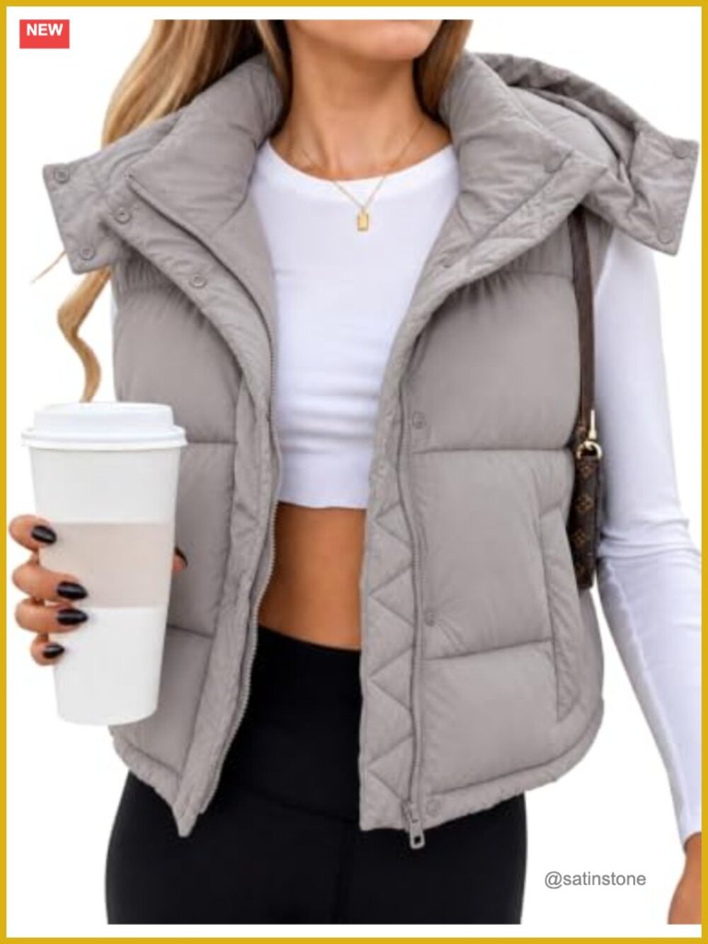 MOMOSTAY Cropped Puffer Vest Zip Up Sleeveless Padded Winter Coat